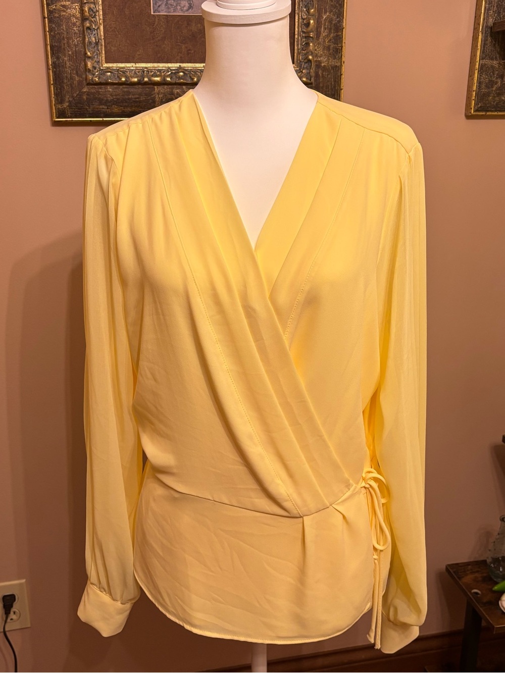 White House Black Market Yellow Wrap Blouse